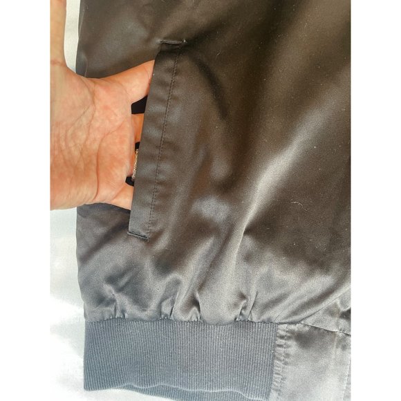 Y&R "Reckless Girls" Women's Black Embroidered Satin Bomber Jacket Black Sz S - Picture 5 of 7